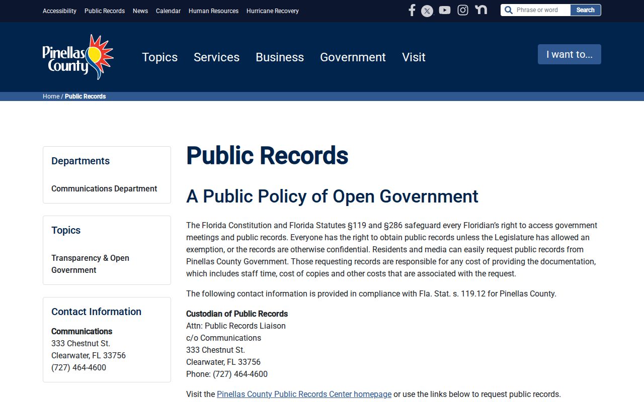 Pinellas County public records request routes for Clearwater residents