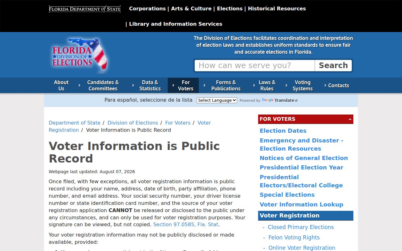 Florida public and confidential voter information rules for Clearwater neighbors