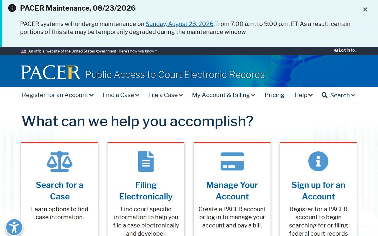 Federal PACER court records for a Clearwater resident lookup