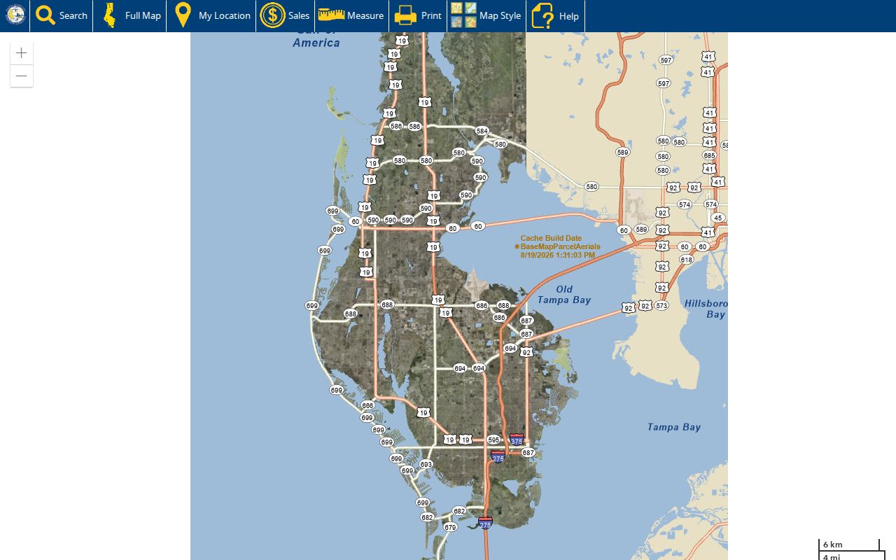 Pinellas County parcel viewer used for a Clearwater street directory search