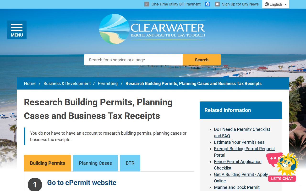 Clearwater permit and planning address search instructions
